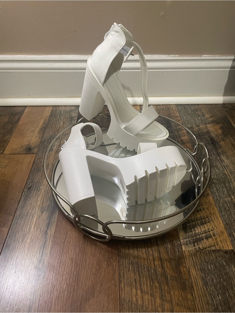 Chunky White Platform Heels